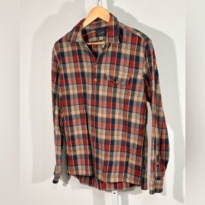 J.Crew broken-in plaid flannel popover red navy soft brushed cotton M classic